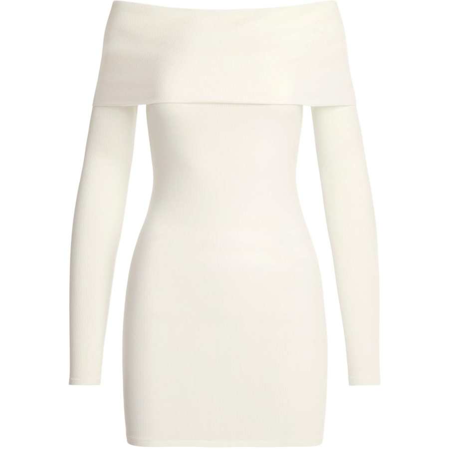 Skims SS25 SOFT LOUNGE Off THE SHOULDER MINI DRESS Long Sleeved Dress Women's MARBLE/Marble