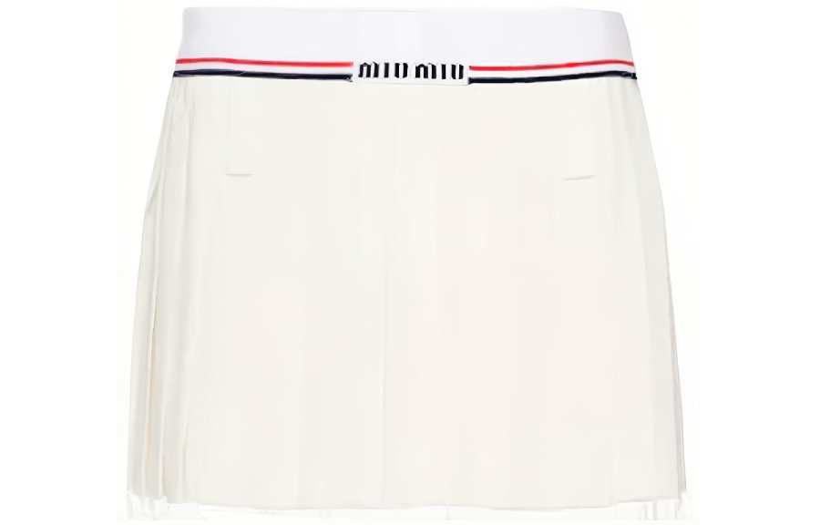 MIU MIU Logo Waistband Pleated Mini Skirt