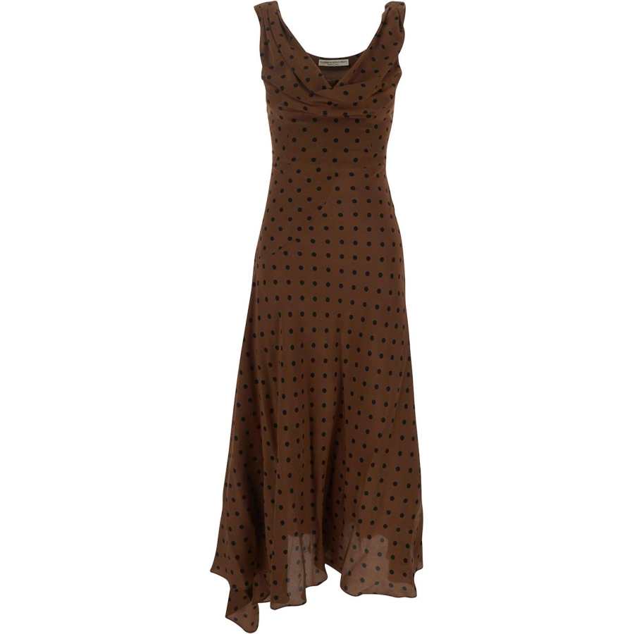 Alessandra Rich Polka Dot-Printed Draped Asymmetric Dress