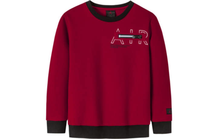 Jordan Jordan Letter Print Zip Pocket Fleece Lined Versatile Long Sleeved Sweatshirt Red Kids'