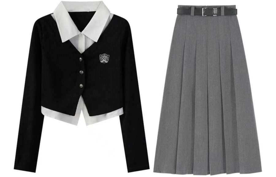 PAVLISOVA Two Piece Skirt Sets Women's Polo Collar Thickened Mid Length