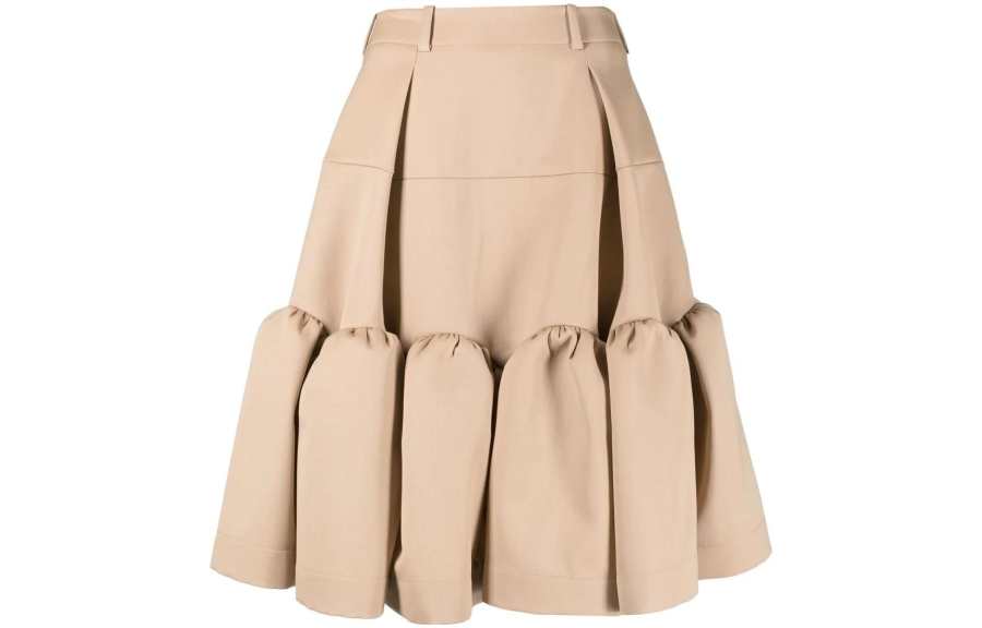WE11DONE Casual Long Skirts Women's Khaki Mid Length Puffy Skirt