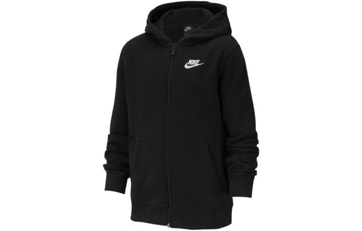 Nike Nike Sweatshirt Casual Fleece Lined Zippers Open Collar Hooded Black Kids'
