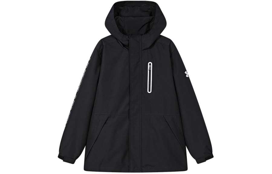 Under Armour Down Jacket Collection, Solid Color Hooded Long Sleeved Casual 3 in 1 Thickened And Fleece Lined Black