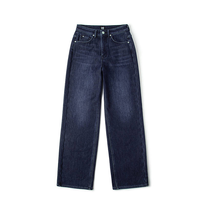 Lee FW24 428 Comfortable High Rise Straight Leg Thickened And Fleece Lined Wide Leg Thermal Jeans Women's Dark Blue