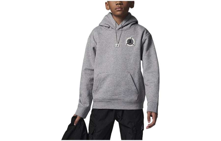 Jordan Jordan Sweatshirt Jumpman Letter Logo Basketball Print Fleece Lined Knitted Fabric Hooded Carbon Gray Kids'
