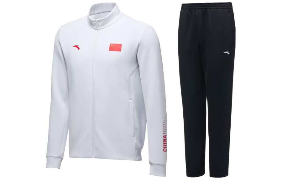 ANTA Casual Suits Women's Clothing Set White Top+Black Pants Stand Collar Moderate Other