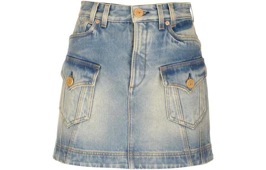 BALMAIN Western High-Waist A-Line Denim Mini Skirt