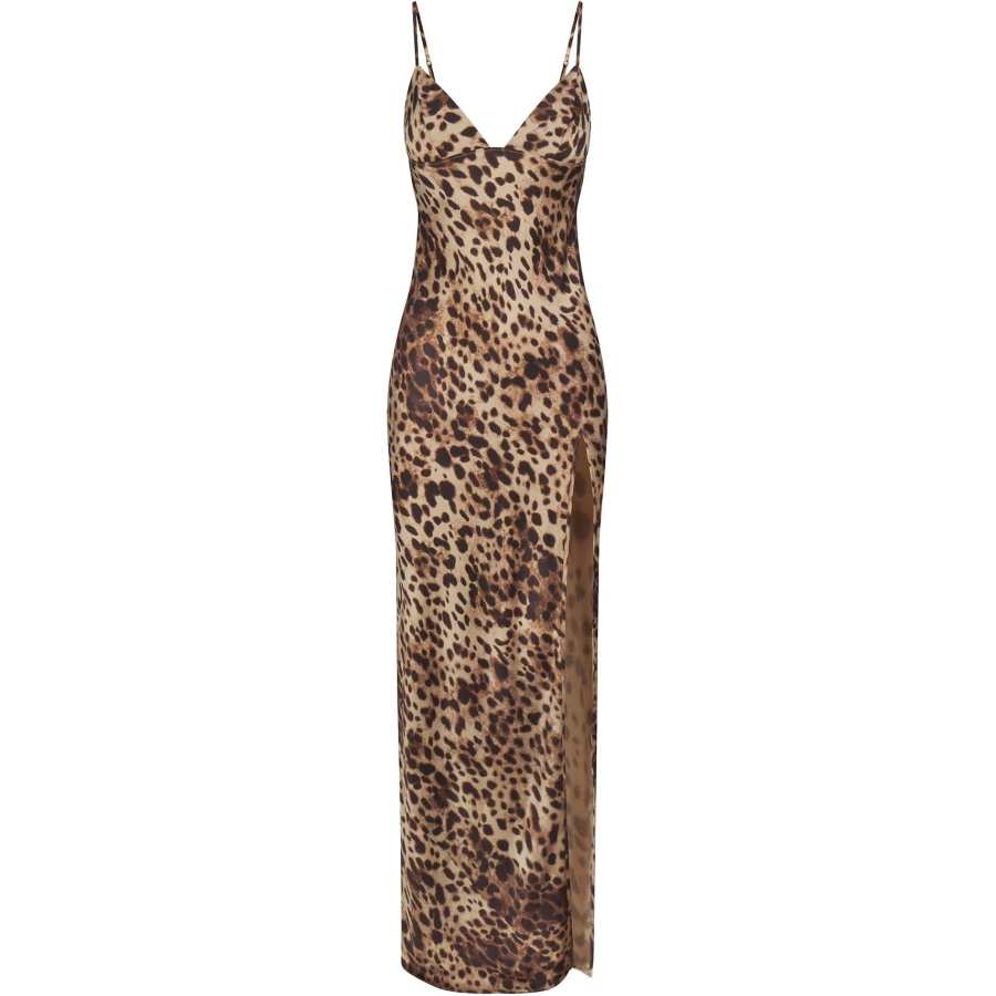 Skims X Dolce&Gabbana Silk Long Slip Dress Leopard