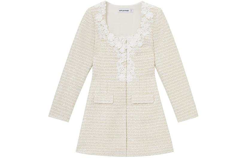 Self-portrait Self portrait Long Sleeved Dress Women's Ivory White