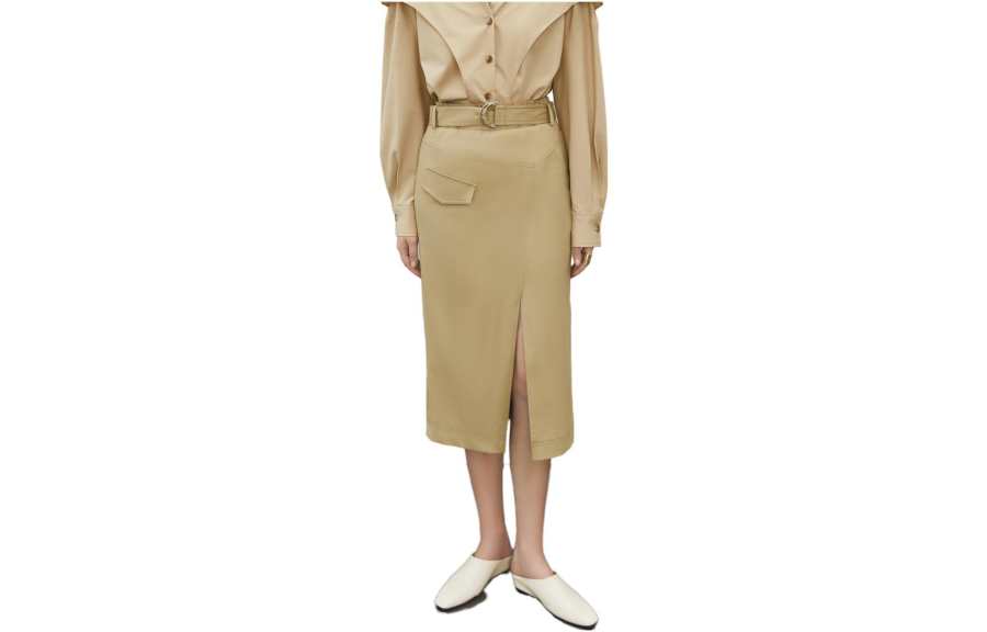 ELLE Casual Long Skirts Women's Khaki Moderate Mid Length Other