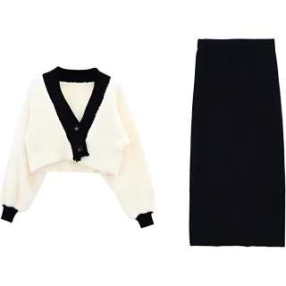MIMOSA CHUR Two Piece Skirt Sets Women's V Neck Moderate Long