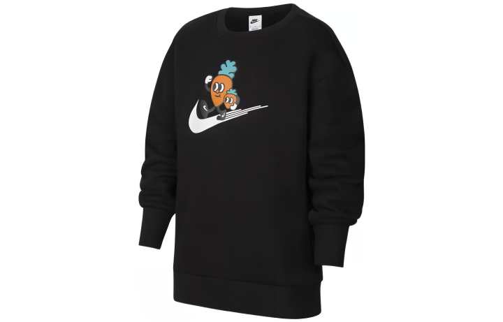 Nike Nike CNY Collection Cartoon Carrot Logo Print Fleece Lined Crew Neck Pullover Sweatshirt Black Kids'