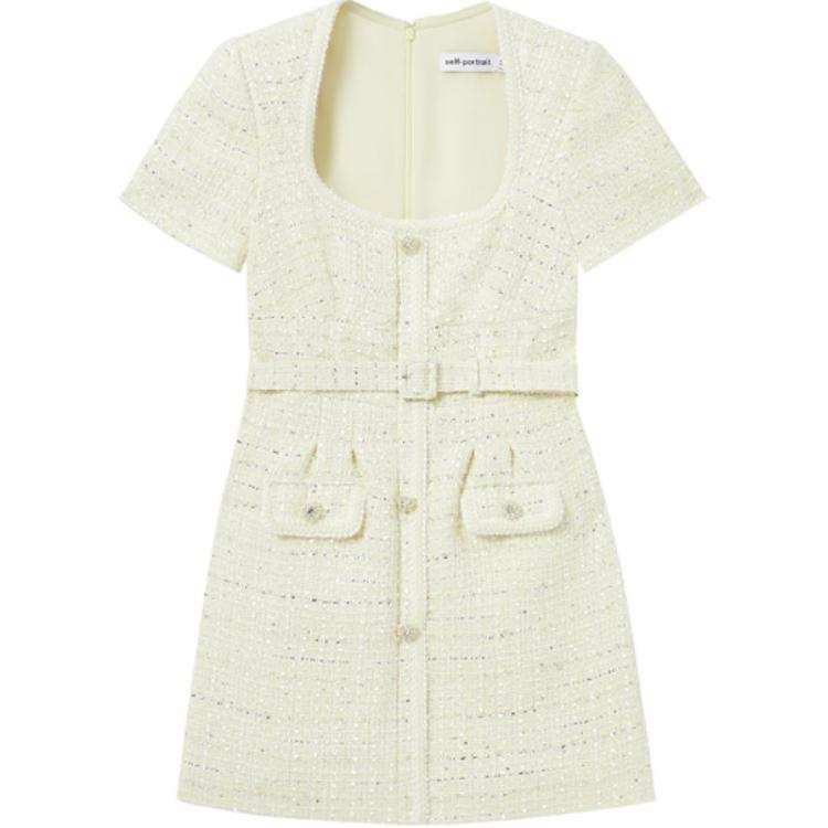 Self-portrait Self portrait Short Sleeved Dress Women's Cream Yellow