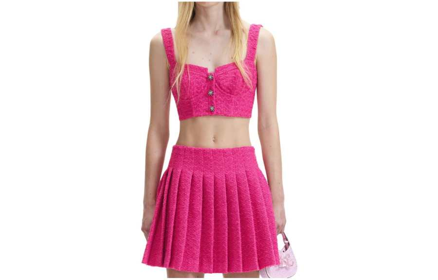 Self-portrait Bouclé-design Pleated Skirt