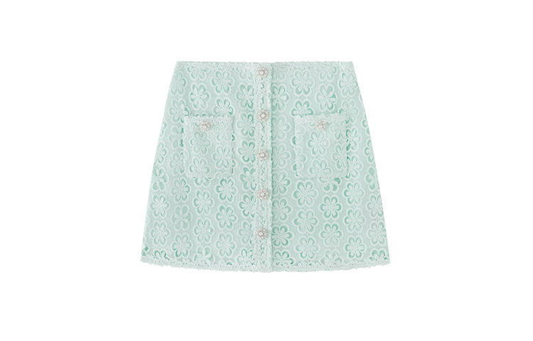 Self-portrait Self Portrait Casual Short Skirts Women's Mint Green Moderate Short A Line Skirt