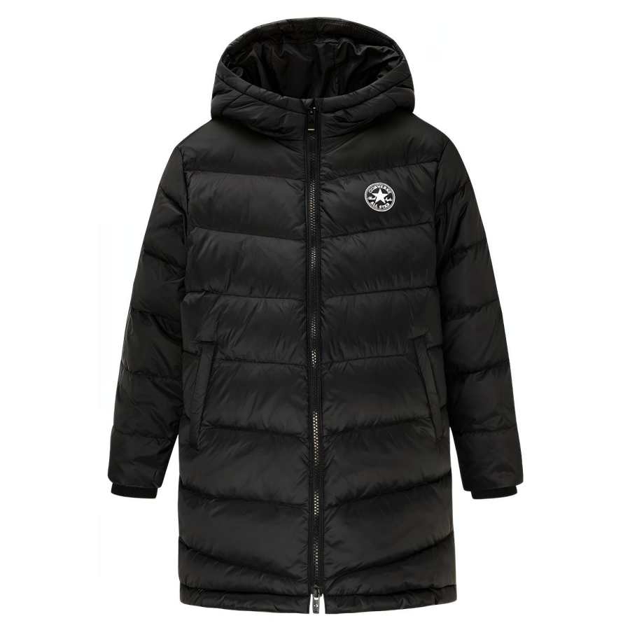 Converse Down Jacket Kids' Apparel, Thickened And Fleece Lined Mid Length Thermal Windproof Coat Black Kids'