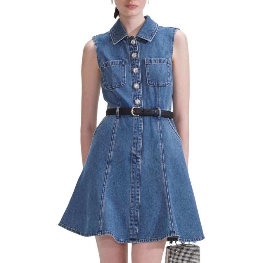 Self-portrait sleeveless denim mini dress
