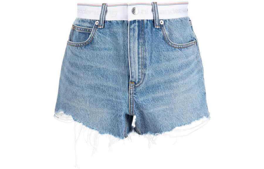 Alexander Wang T By Alexander Wang Logo Webbing High Rise Bite Shorts Vintage Light Indigo