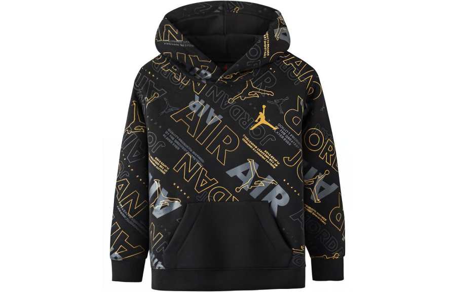 Jordan Jordan Sweatshirt Kids' Apparel, Letter Logo All Over Print Thermal Fleece Lined Hooded Long Sleeved Jet Black Kids'