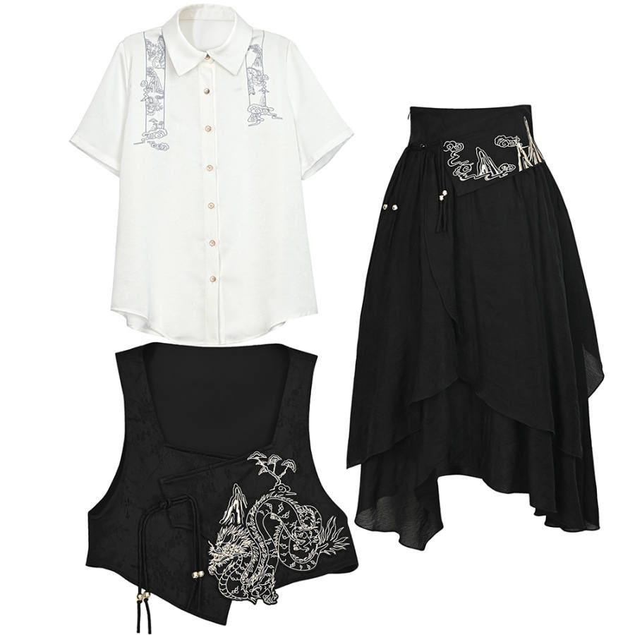 SNBL Two Piece Skirt Sets Women's Polo Collar Moderate Mid Length