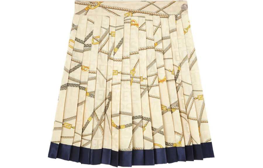 VERSACE VERSACE High Waist Logo Printed Pleated Skirt