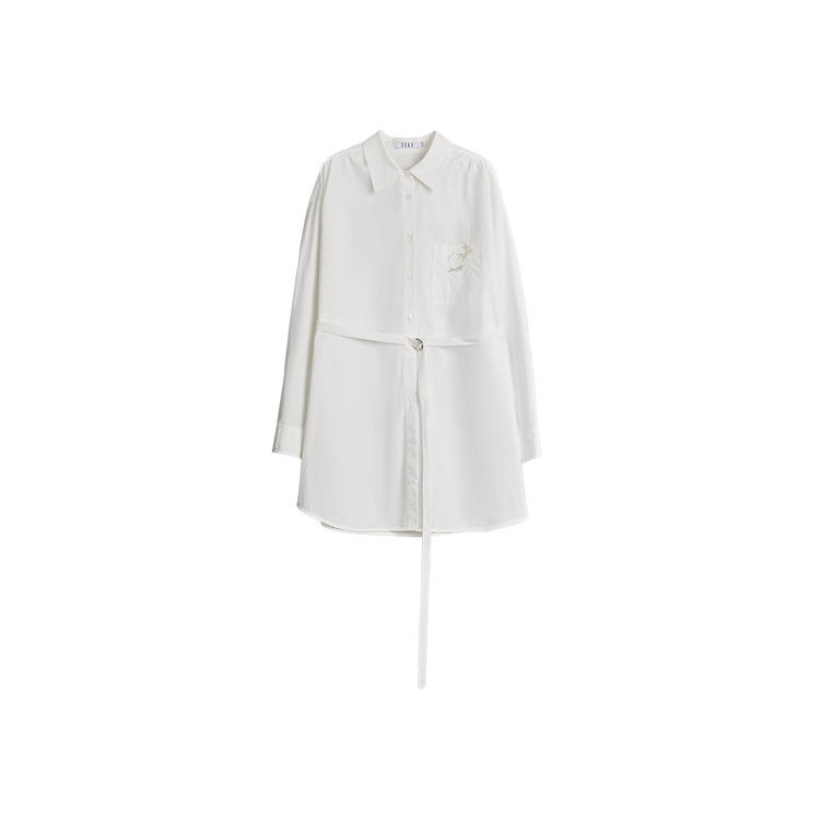 ELLE Long Sleeved Dresses Women's White Polo Collar Moderate Mid Length