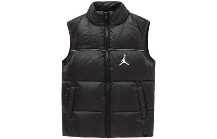 Jordan Jordan Down Vest Air Kids' Apparel, Solid Color Logo Print Fleece Lined Lining Thermal Woven Zippers Stand Collar