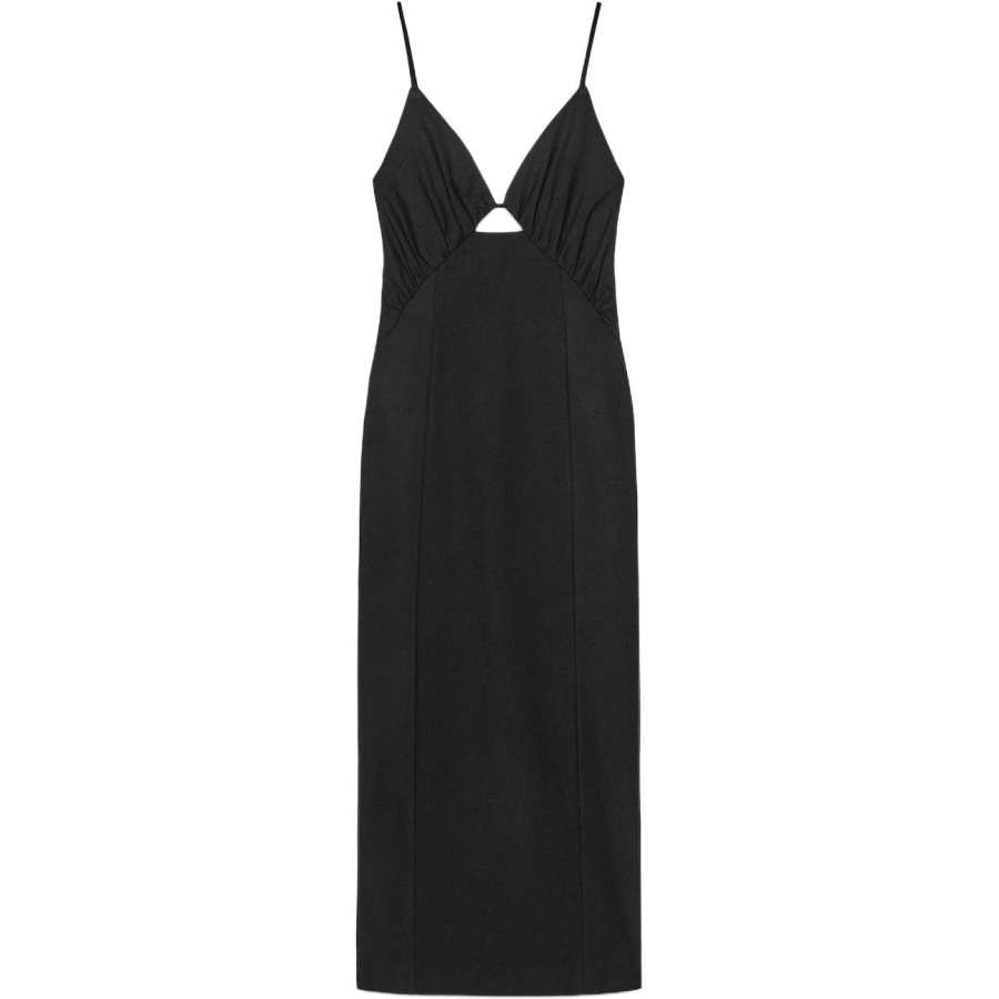 ZARA Slip Dresses Women's Black V Neck Moderate Mid Length