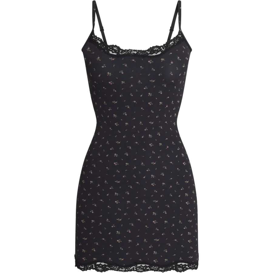 Skims FW24 FITS EVERYBODY LACE SLIP DRESS Slip Dress Women's ONYX ROSEBUD PRINT/Agate Rosebud Print