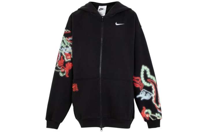 Nike Nike Jackets & Coats Embroidery Print Fleece Lined Casual Zippers Hooded Black Kids'