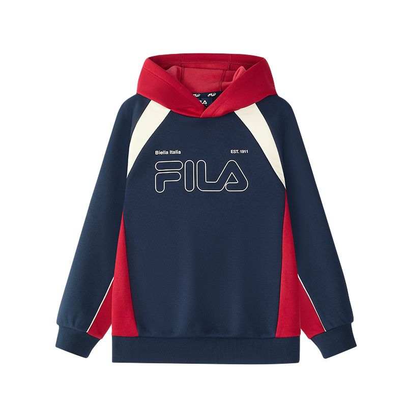 FILA KIDS Sweatshirt ORIGINALE Collection, Fleece Lined Thermal Hooded Long Sleeved Night Flight Blue Unisex