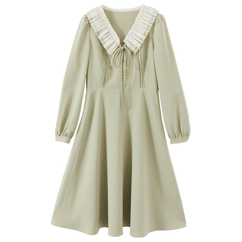 XIANGYING Long Sleeved Dress Women's Matcha Green