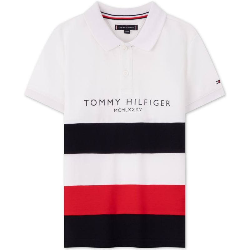 Tommy Hilfiger Trendy Casual Minimalist Style Letter Stripes Short Sleeved T Shirt Black White Red Multicolor Kids'