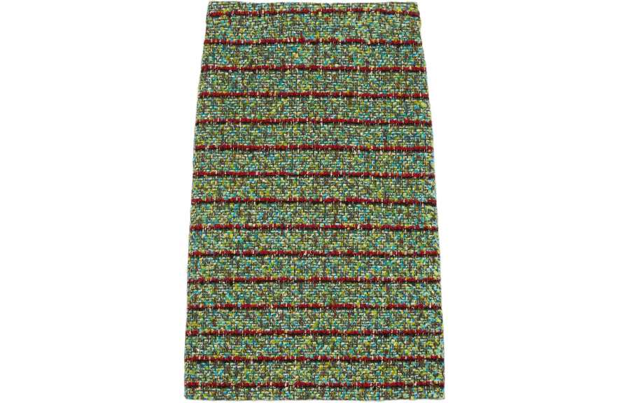 GUCCI SS24 Tweed Skirt Casual Long Skirt Women's Green