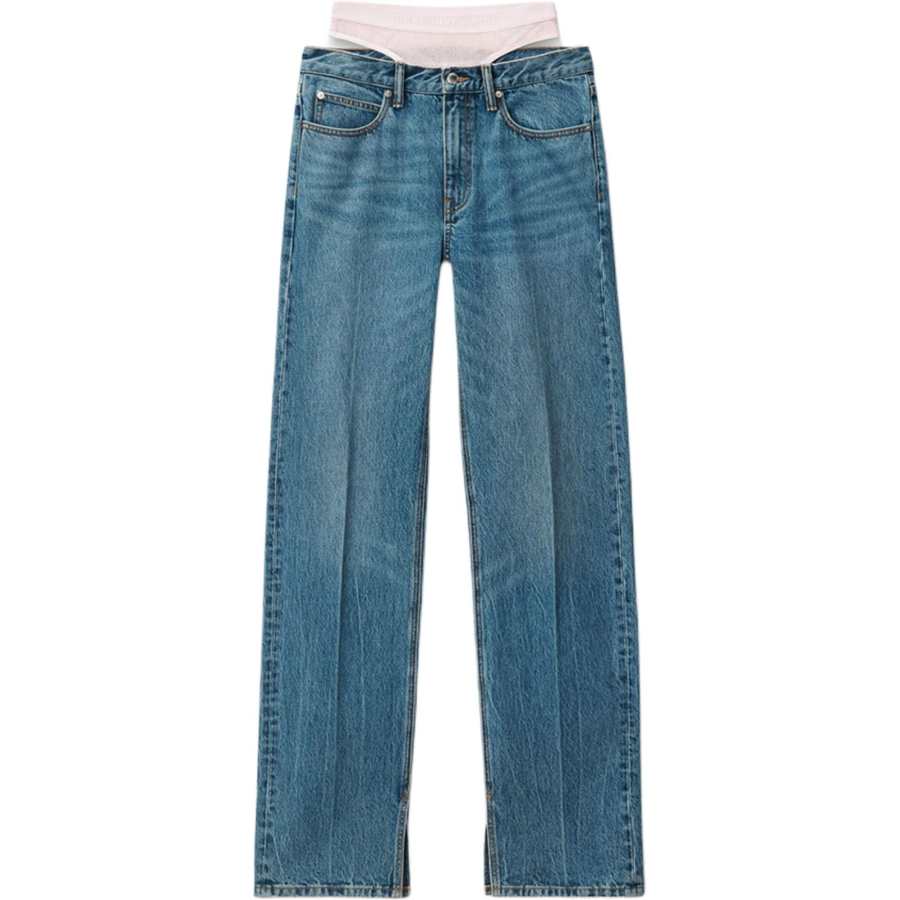 Alexander Wang Slit Hem Jean Prestyle Hotfix Mesh Undie Medium Indigo