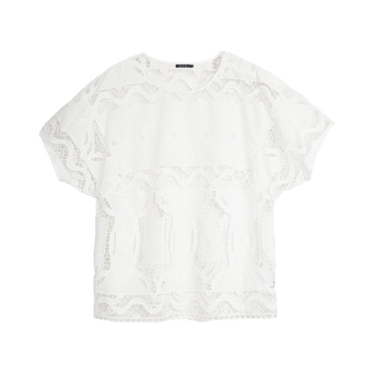 ELLE Shirts Women's White Crew Neck Thin Shirt