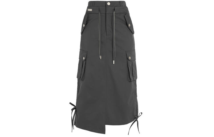 SNBL Casual Long Skirts Women's Gray Moderate Mid Length Cargo Skirt