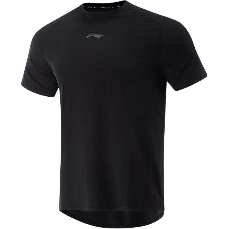 Li-Ning Li Ning T Shirts Men's Black Crew Neck Moderate Straight Fit