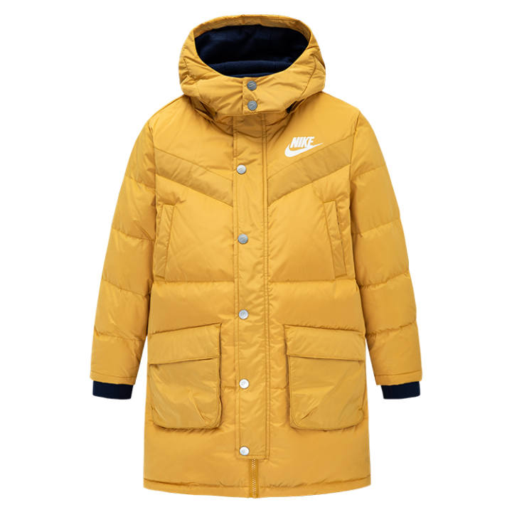 Nike Nike Kids' Apparel Logo Print Thermal Thickened And Fleece Lined Mid Length Zippers Hooded Coat Down Jacket