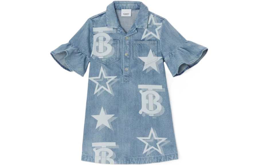 Burberry Kids Burberry Dress FW22 Denim Blue Kids'