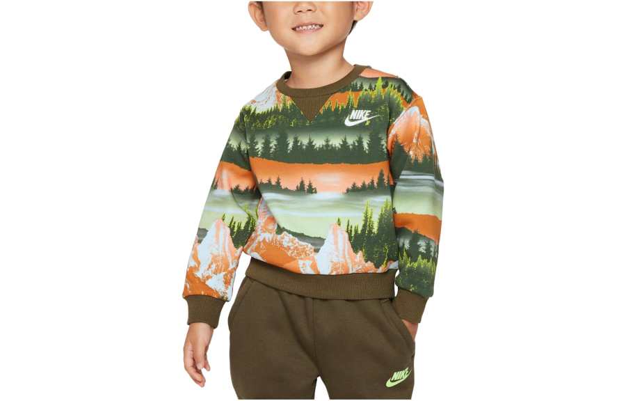 Nike Nike Kids' Apparel, Print Crew Neck Casual Long Sleeved Fleece Lined Sweatshirt Medium Olive Green Infant And Toddler