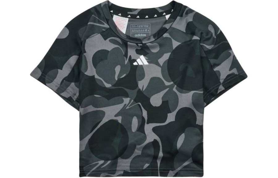 Adidas Adidas T Shirt Essentials Aeroready Seasonal Print Crop Gray Kids'