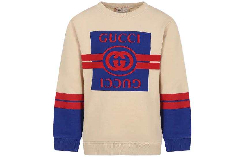 GUCCI Sweatshirt Kids' Apparel Ivory Sweatshirt For With Logo Khaki Kids'
