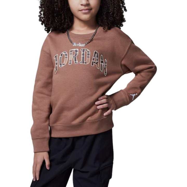Jordan Jordan Sweatshirt Brooklyn Essentials Crew Neck Pullover Fleece Lined Drop Shoulder Sleeve Long Sleeved Ancient Brown