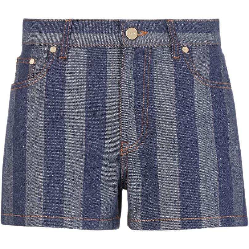 FENDI Logo Embroidered Striped Denim Shorts