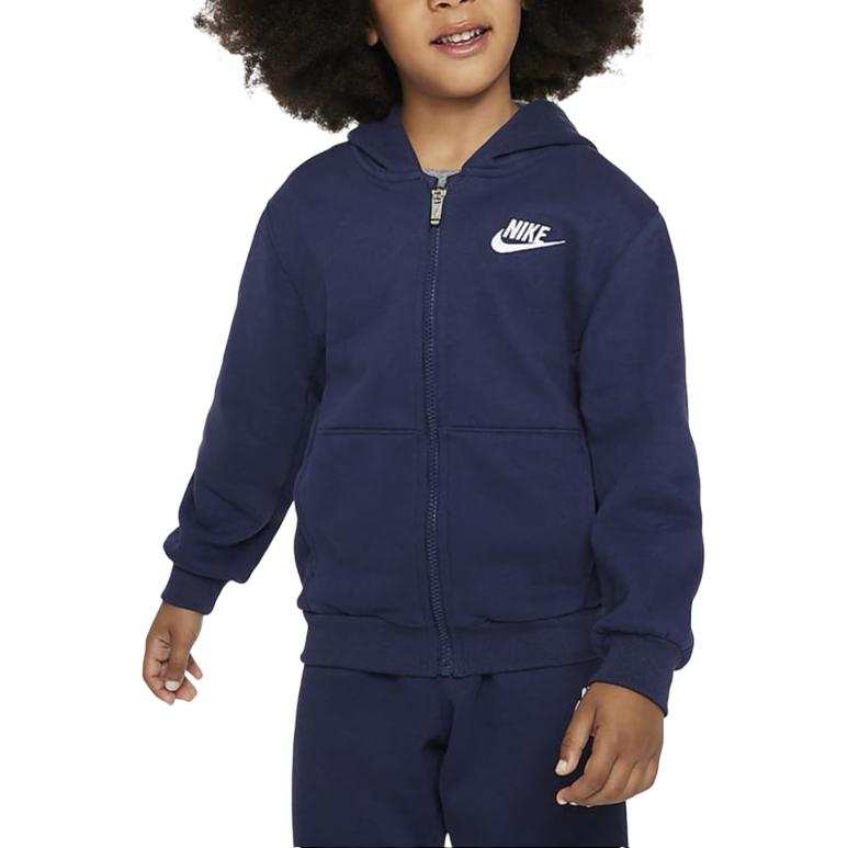 Nike Nike Sweatshirt Sportswear Club Fleece Total Length Zippers Open Collar Fleece Lined Hooded Dark Navy Blue