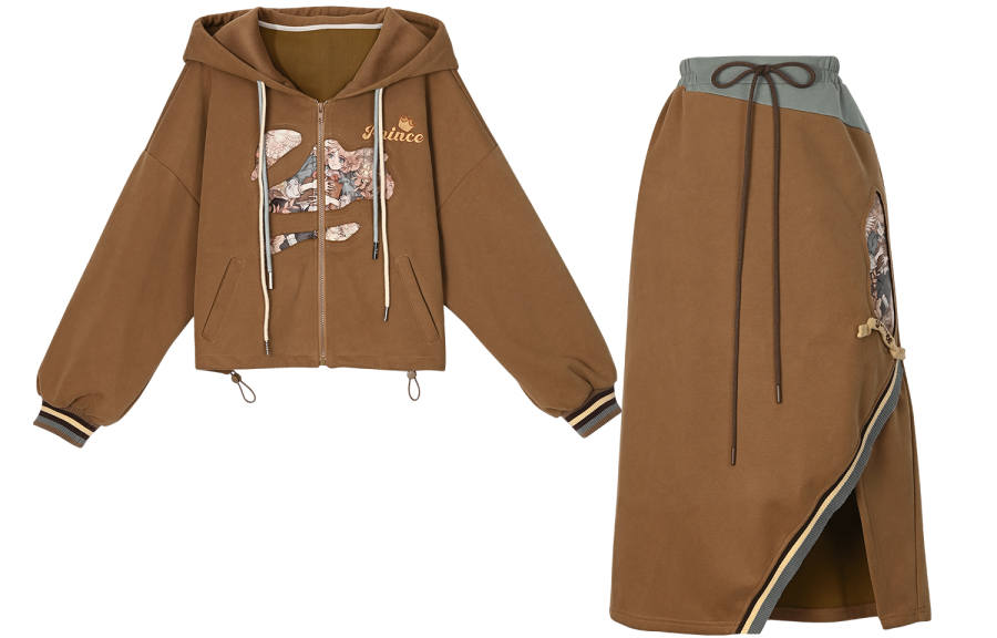 SNBL Two Piece Skirt Sets Women's Sweatshirt+Skirt Hooded Moderate Mid Length