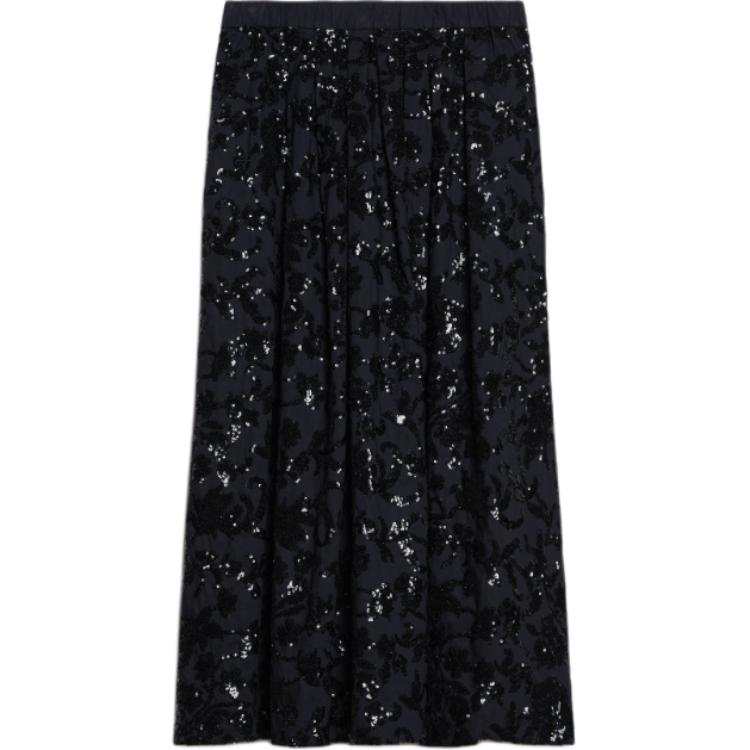 WEEKEND MaxMara Nome Collection Wide Cotton Skirt With Sequins Casual Long Skirt Women's Marine Blue