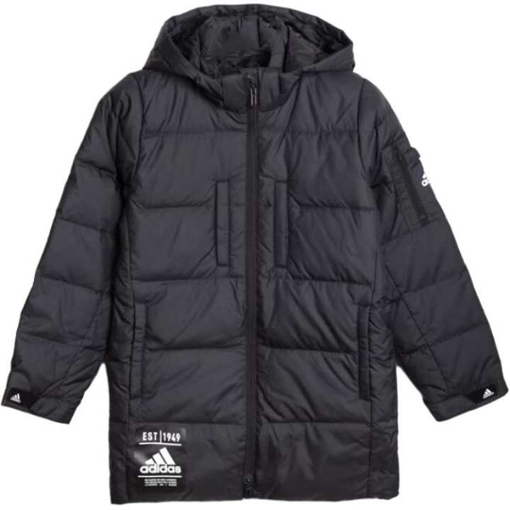 Adidas Adidas Down Jacket Letter Comfortable Zippers Windproof Thermal Hooded Mid Length Fleece Lined Black